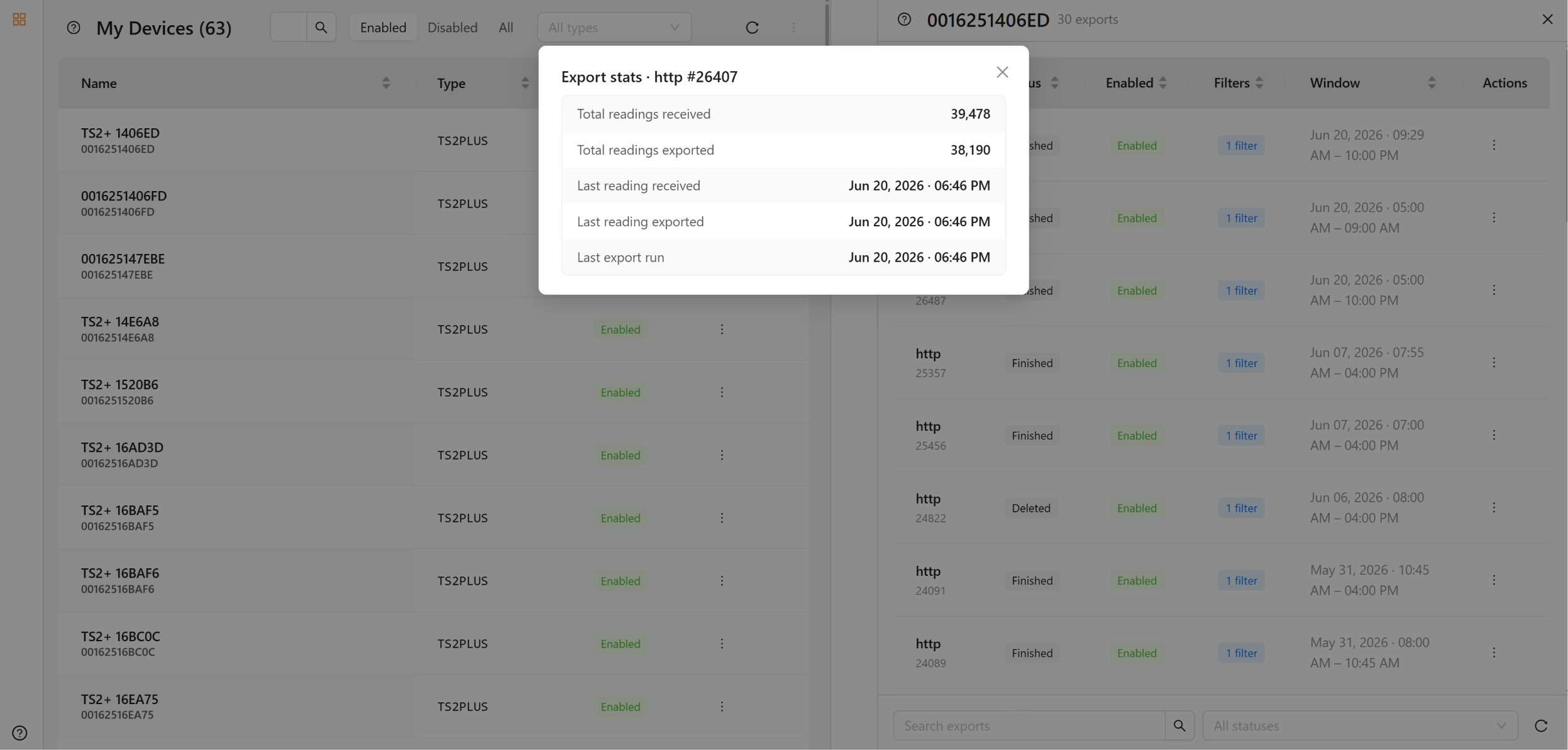 Download readings dialog