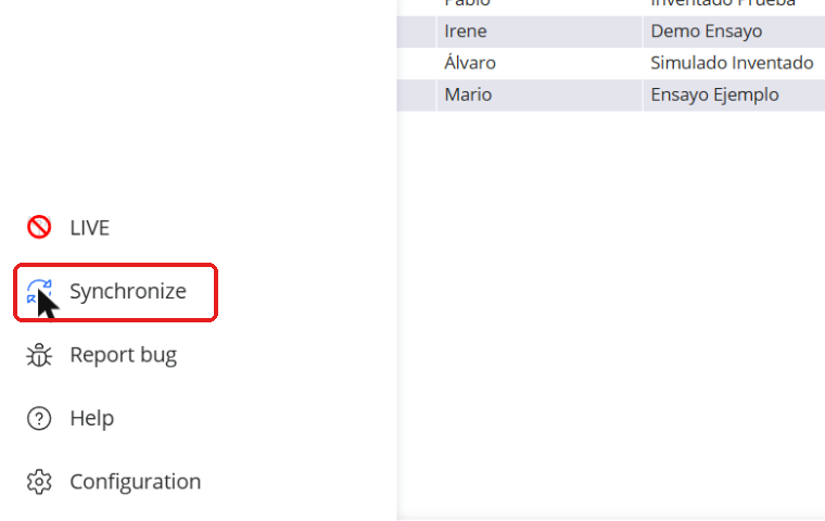 Synchronize button at the bottom of the side menu