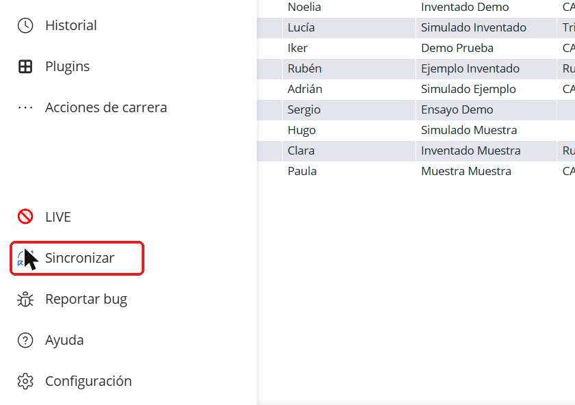 Botón Sincronizar en la parte inferior del menú lateral