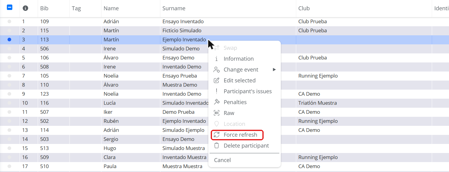 Force refresh option in the Participants context menu