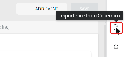 Import race from Copernico button in the button column on the right
