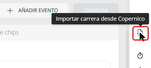 Botón Importar carrera desde Copernico en la columna de botones de la derecha