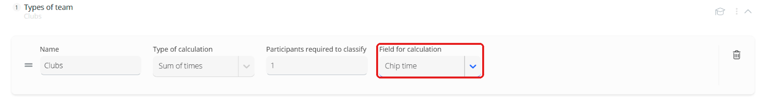 Tipo de equipo con Field for calculation en Chip time