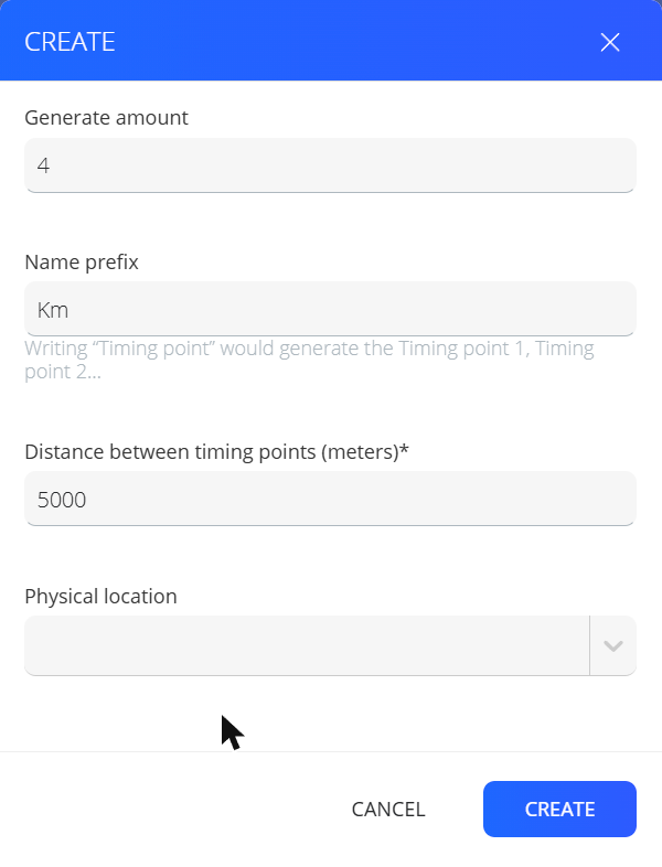 Wizard to create timing points in bulk