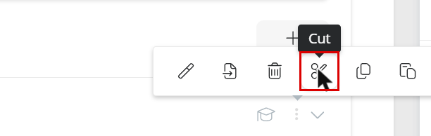 Cut action of the quick actions menu