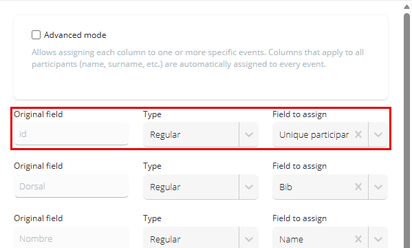 Mapping the id column to the unique participant identifier when importing participants