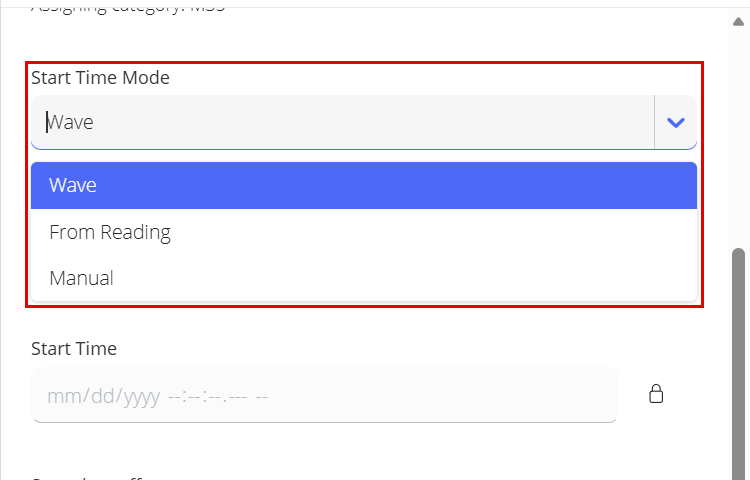 Participant form with the Start Time Mode field expanded showing its three values