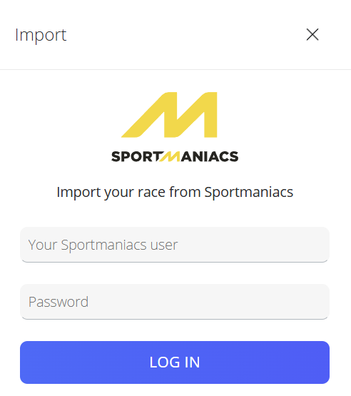 Panel de inicio de sesión de Sportmaniacs con los campos de usuario y contraseña vacíos
