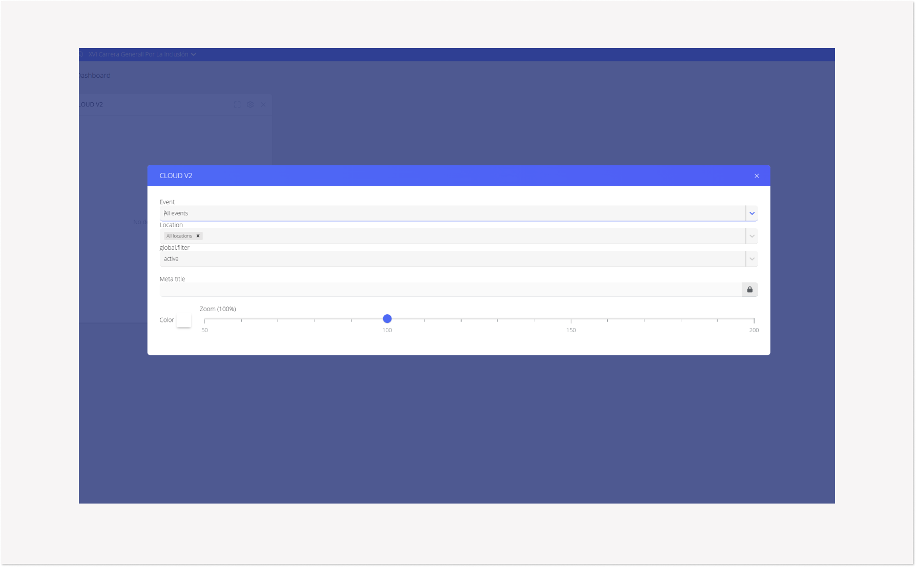 Settings wheel of the CLOUD V2 widget with the active devices filter