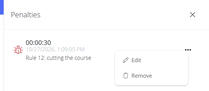… menu of a penalty with the Edit and Remove options