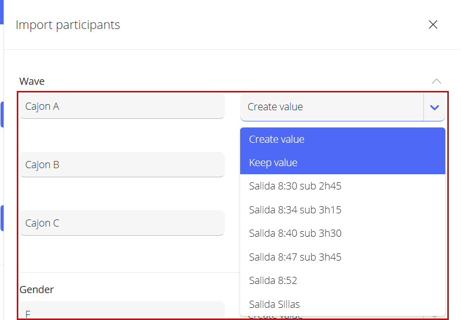 Mapping the file values to the events, categories and waves of the race