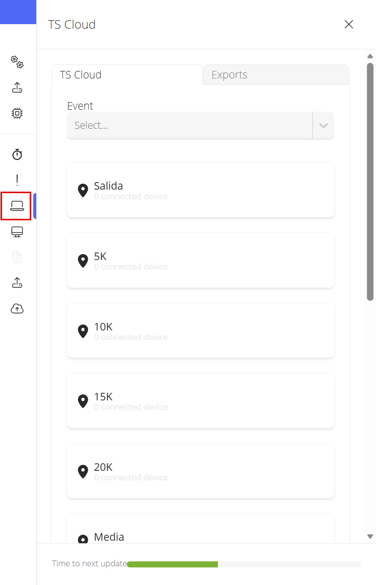 TS Cloud panel in the right sidebar with the actions menu of a location open